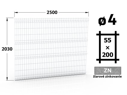 plotový panel 4mm pletivo 55x200 jupiter fenix výška 203 délka 250 ziarovo pozinkovaný 41 šrot