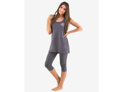 19078P Pyžamo 3/4 dámské (Barva Tm. šedá, Velikost L)