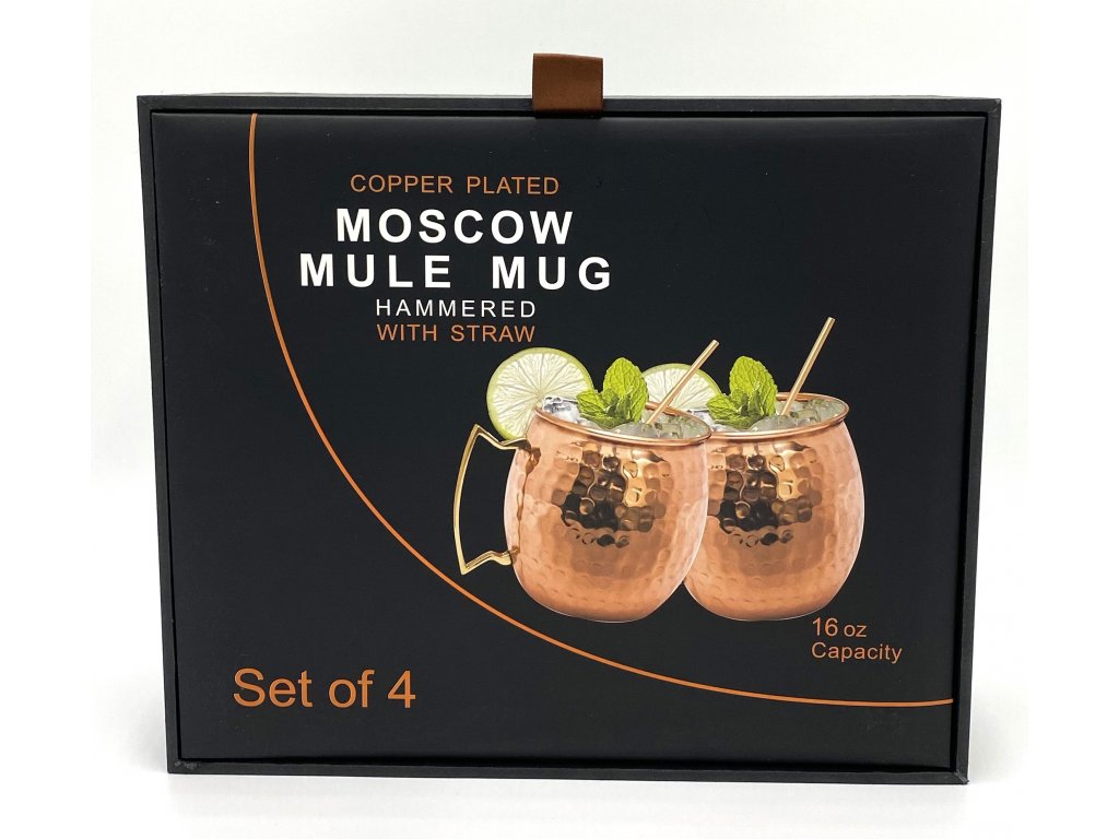 SET-4x Moscow Mule hrnek v měděné barvě se zlatým uchem 4x měděné brečko