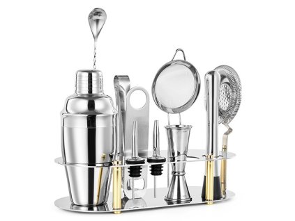 10 Pieces Stainless Steel Cocktail Set With Rounded Rectangle Stand 2