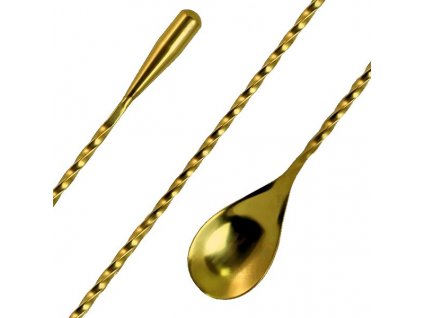 Zlatá míchací lžička s frapovací slzou 28cm