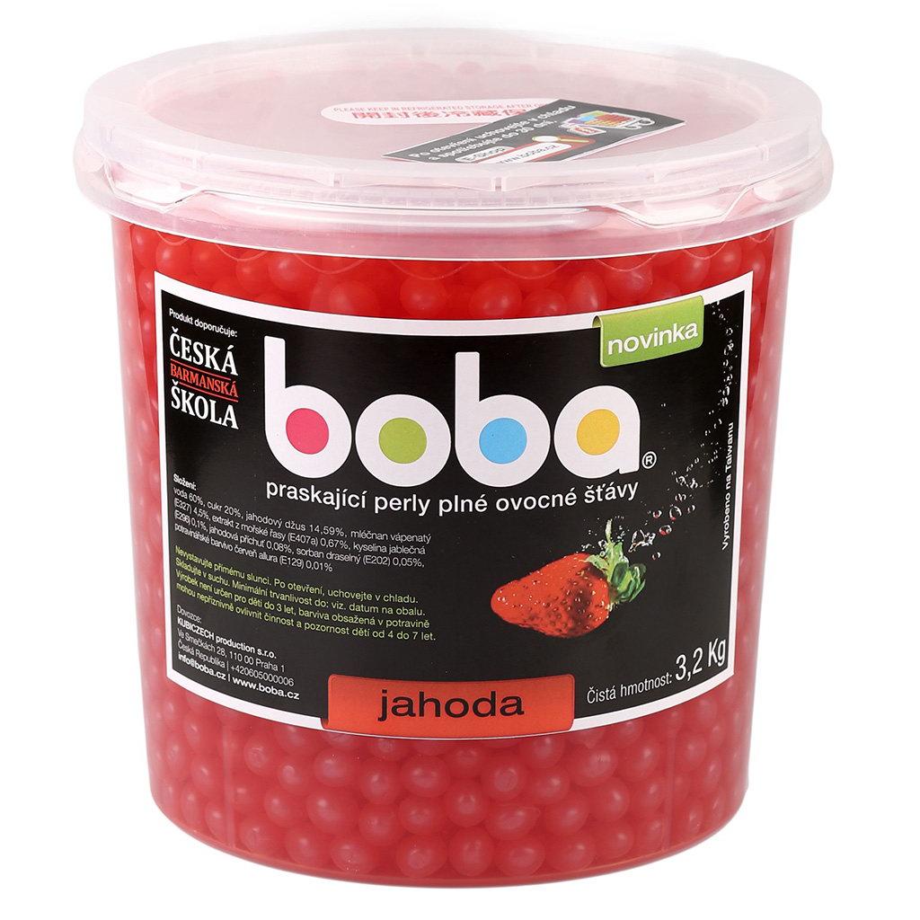 Praskací kuličky do Bubble Tea plné ovocné šťávy s příchutí jahody. Balení 3,2 kg.