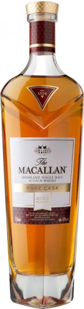 Macallan Rare Cask vydaný v roce 2024 je bohatá, sladová whisky s hladkou, sametovou texturou. Vůně vanilky, rozinek, křupavých jablek, citronu a pomeranče, doplněná o tóny hořké čokolády, citrusů, sladkých rozinek, vanilky a dubu.
