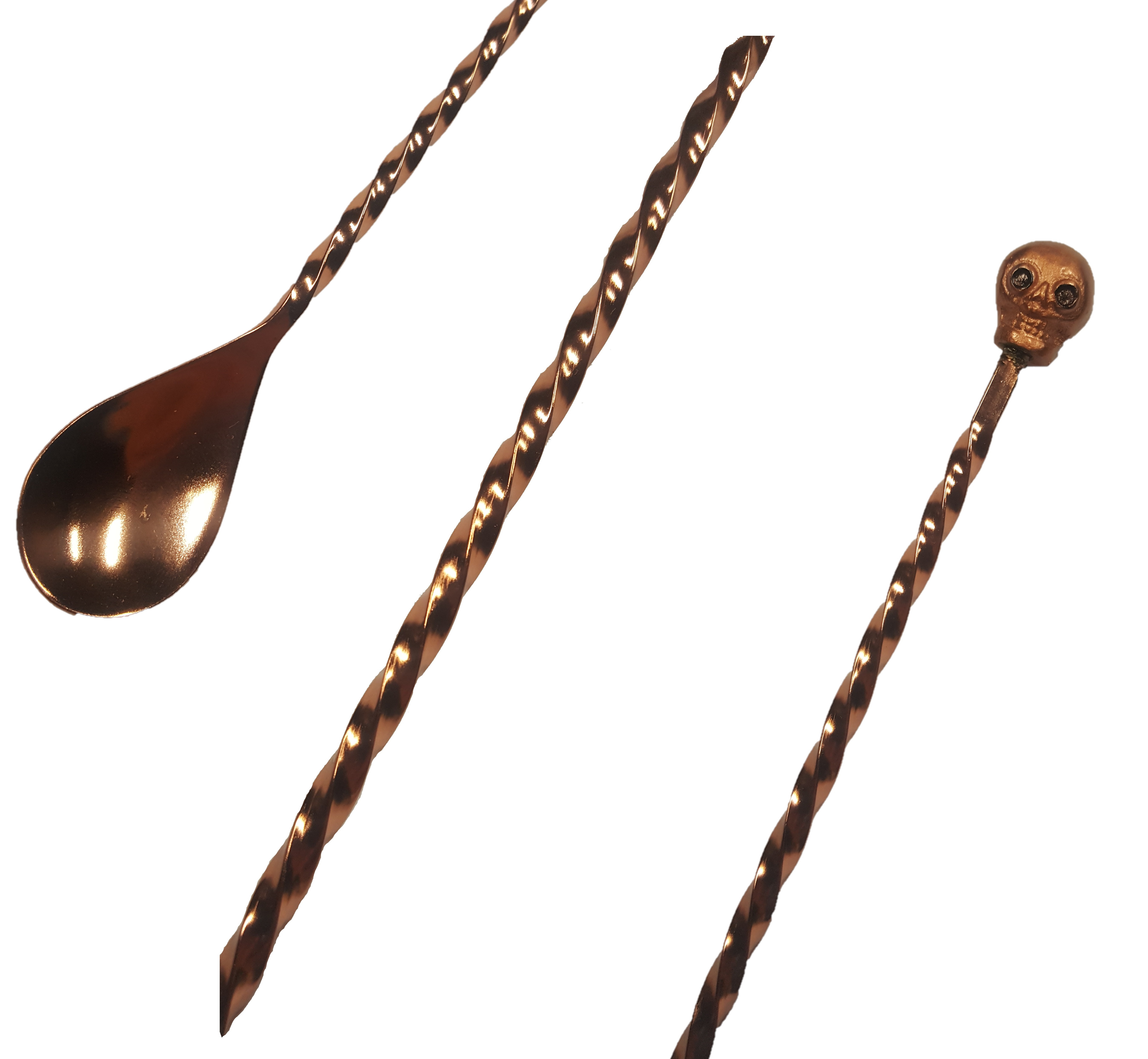 Měděná barová lžička s lebkou 31,5cm