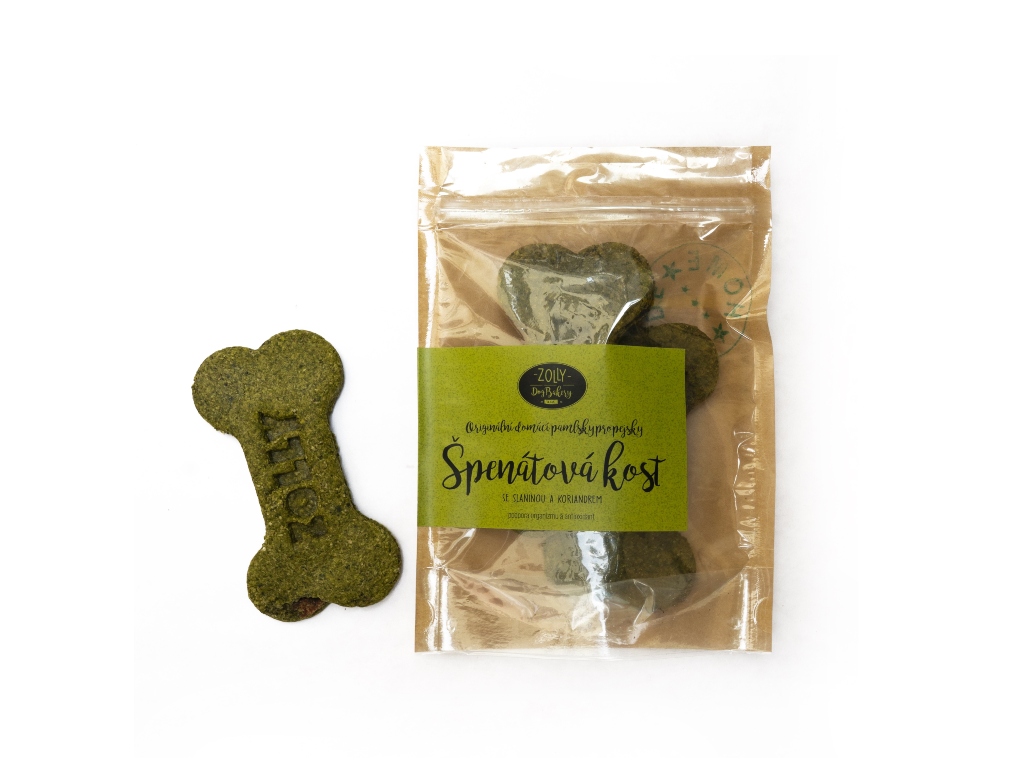 Pamlsky pro psy ZOLLY - Špenátová kost se slaninou a koriandrem 100g