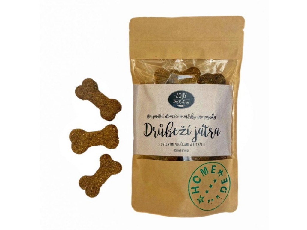 ZOLLY – dog bakery Pamlsky pro psy ZOLLY - Drůbeží játra s petrželí Hmotnost: 100g