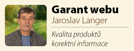 Profilová karta s fotografií muže na světlém pozadí a textem ‘Garant webu Jaroslav Langer – Kvalita produktů, korektní informace.