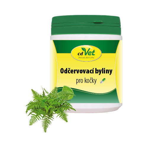 Plastová dóza Odčervovací byliny pro kočky s kapradím – přírodní bylinný doplněk pro podporu odčervení.