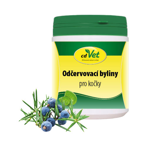 Plastová dóza Odčervovací byliny pro kočky s jalovcovými plody – přírodní bylinný doplněk pro podporu odčervení.