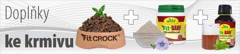 Doplňky stravy ke granulím Fit-Crock Sensitive Micro Mineral + Střevní flóra plus optimalizují výživové zaopatření psů. 