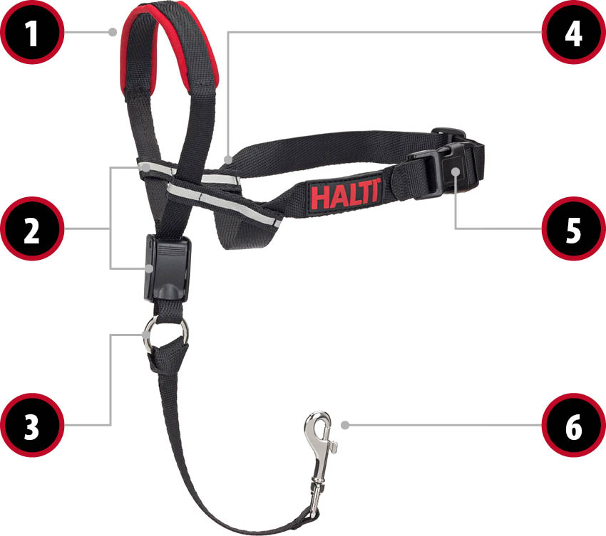 Popis konstrukce Halti Optifit Headcollar pro velikosti: S, M, L