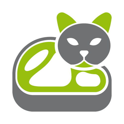 Ikona kočky s plátkem syrového masa – symbol BARF stravy pro kočky.