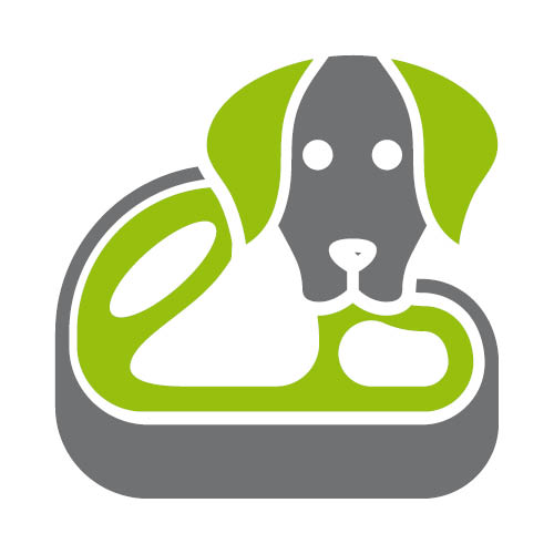 Ikona psa s plátkem syrového masa – symbol BARF stravy pro psy.