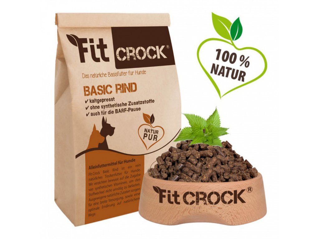 Hovězí granule pro psy Fit-Crock Basic jsou lisované za studena.