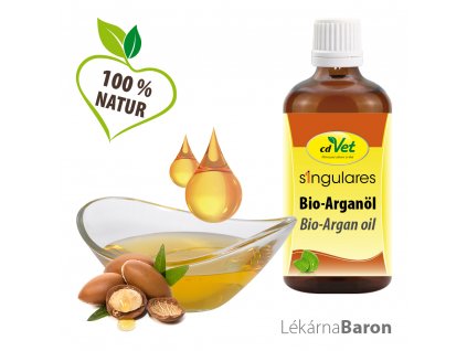 Přírodní doplněk stravy „Arganový olej pro psy a kočky - cdVet“ na regeneraci pokožky a srsti.