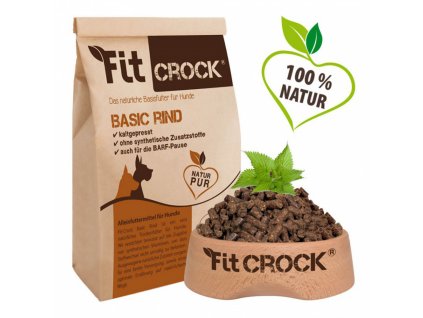 Hovězí granule pro psy Fit-Crock Basic jsou lisované za studena.