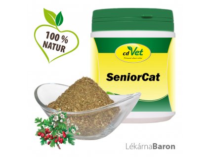 Přírodní doplněk stravy kočky „Senior Cat - cdVet“ doplňuje živiny při slabosti, po nemoci nebo po operaci.
