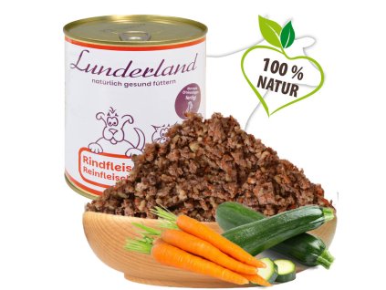 Konzerva pro psy a kočky - Hovězí s rýží a zeleninou - Lunderland