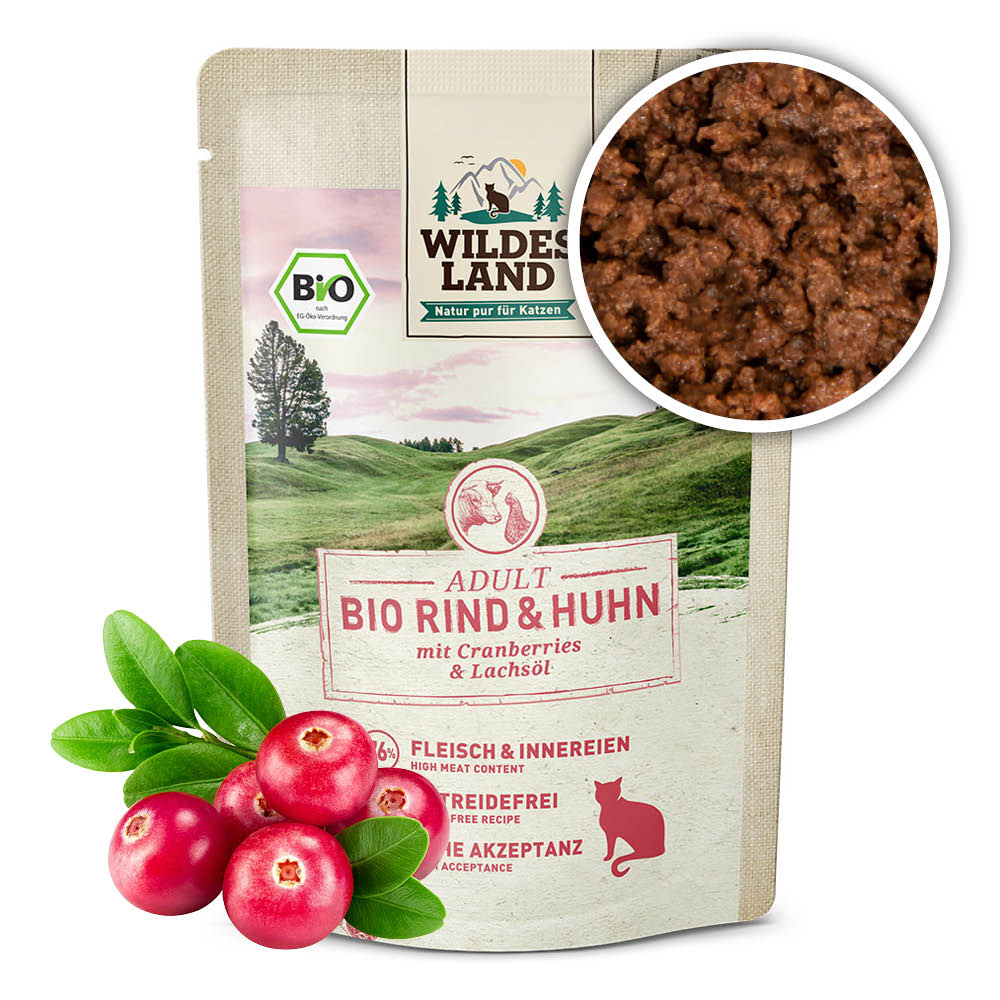 Wildes Land WL Kapsička pro kočky - Hovězí a kuřecí maso (Bio) 85 g Váha: 85 g