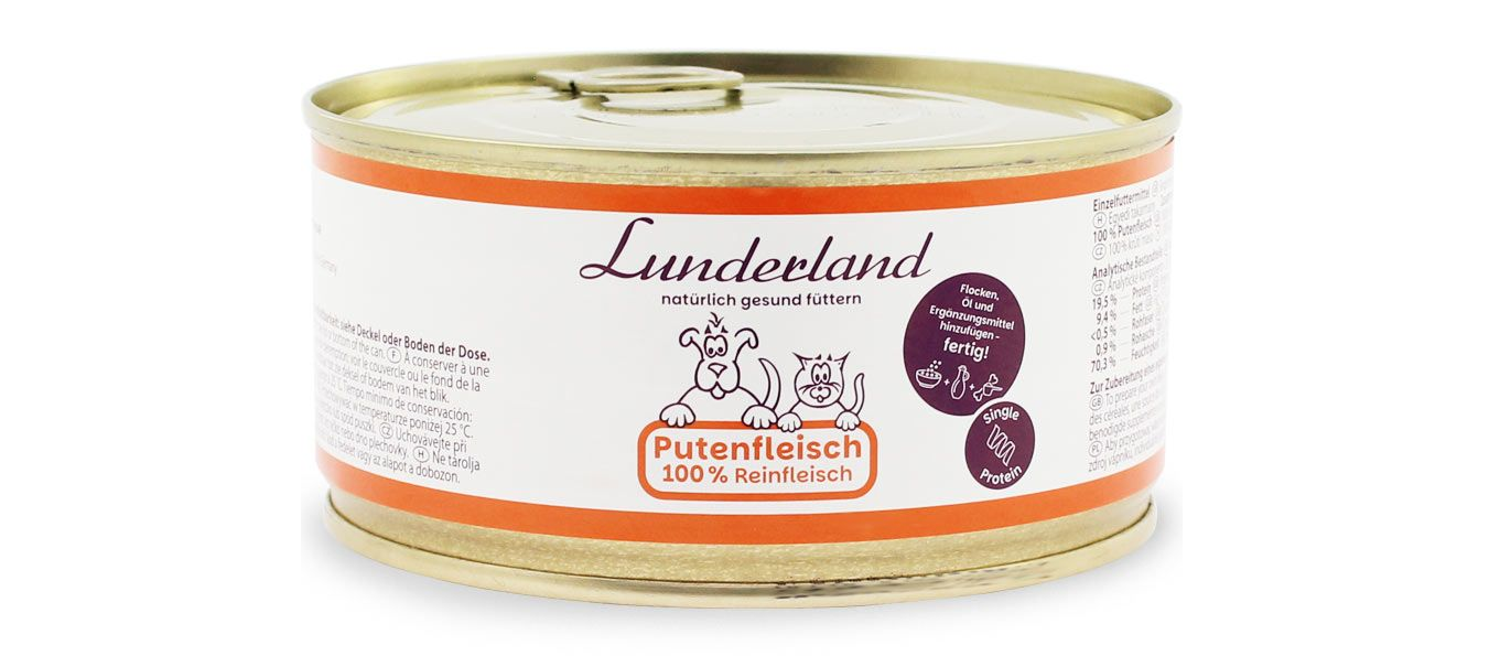 Konzerva pro psy a kočky - Krůtí maso - Lunderland Váha: 300 g