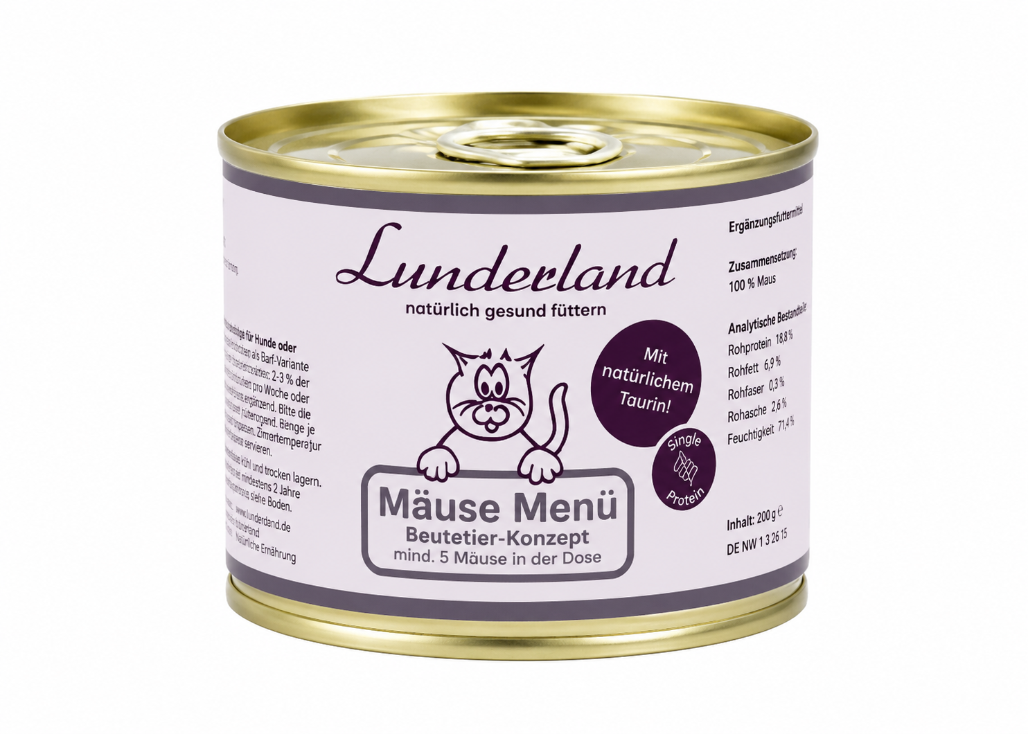 Konzerva pro kočky - Myší maso mleté - Lunderland Váha: 200 g
