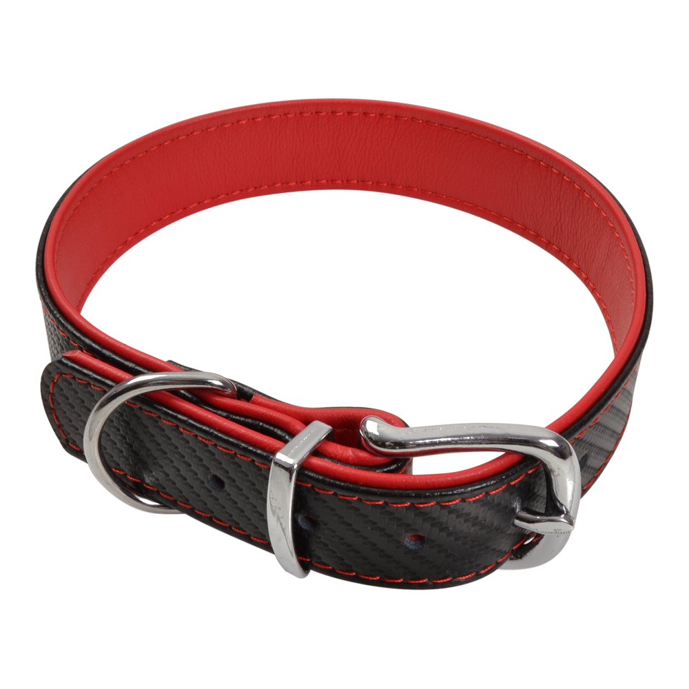 BF Kožený obojek CARBON červený Velikost: 28 až 37 cm / 26 mm