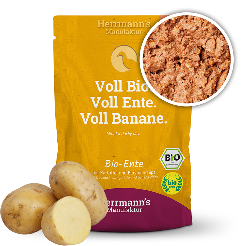 Herrmann's Kapsička pro kočky - Kachní maso s bramborem (Bio) - 100 g Váha: 100 g