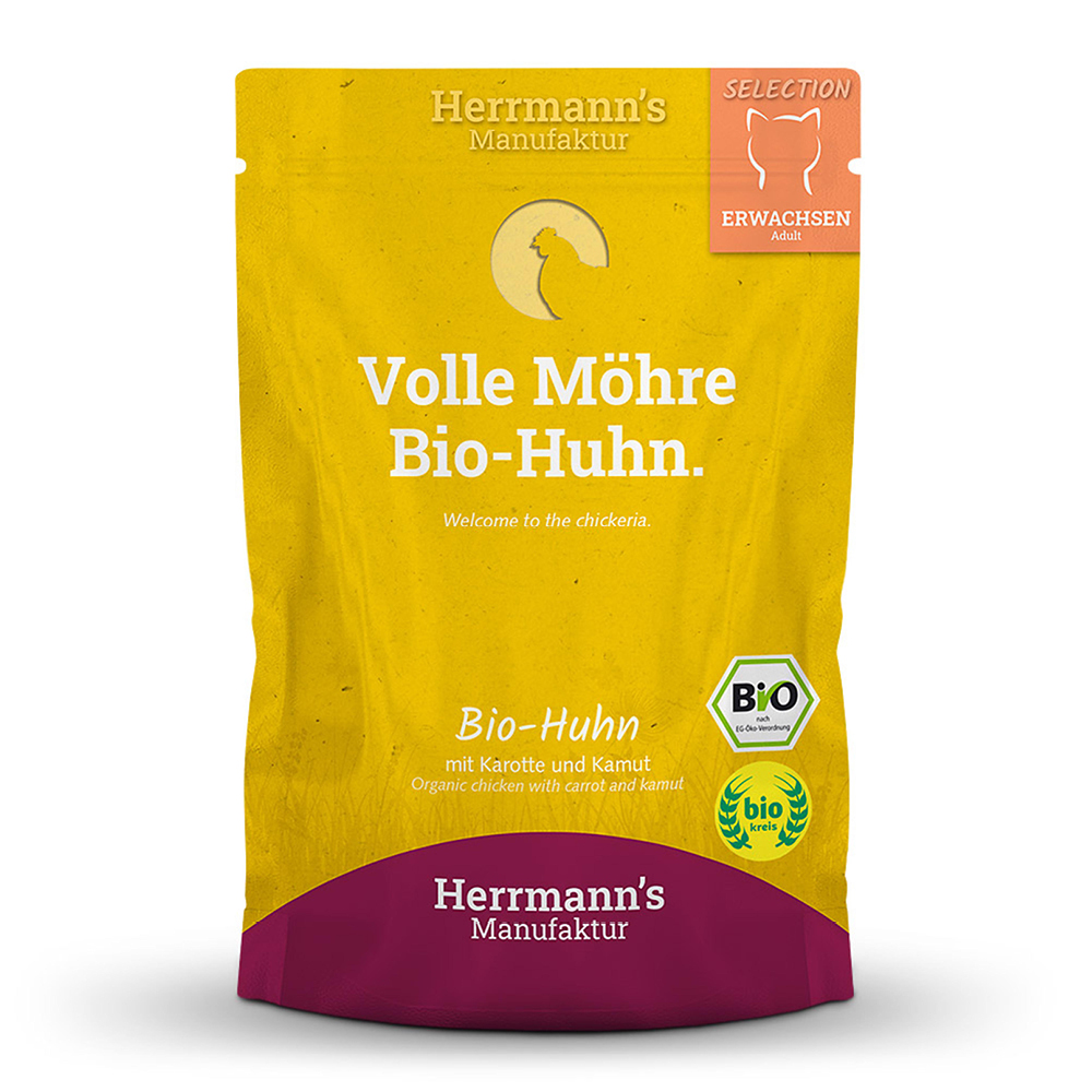 Herrmann's Kapsička pro kočky - Kuřecí maso s kamutem (Bio) - 100 g Váha: 100 g