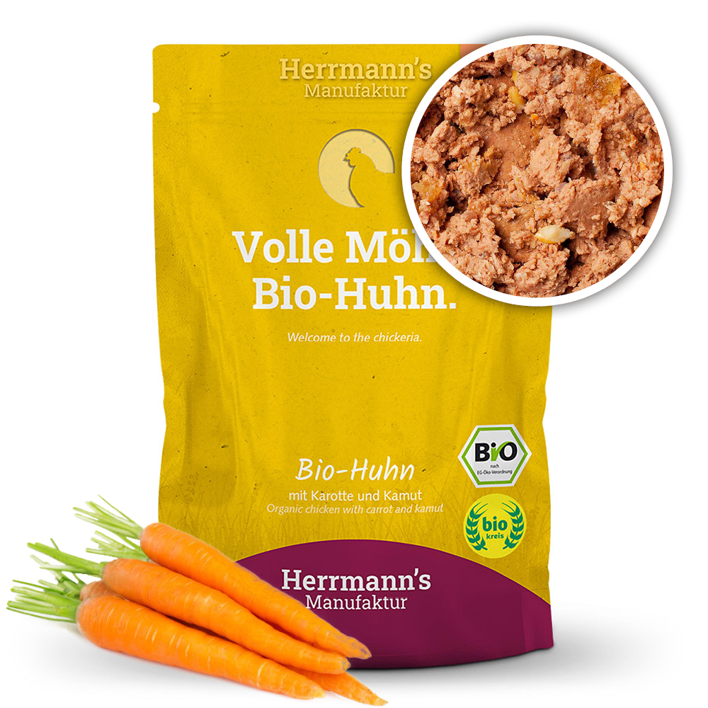 Herrmann's Kapsička pro kočky - Kuřecí maso s kamutem (Bio) - 100 g Váha: 100 g