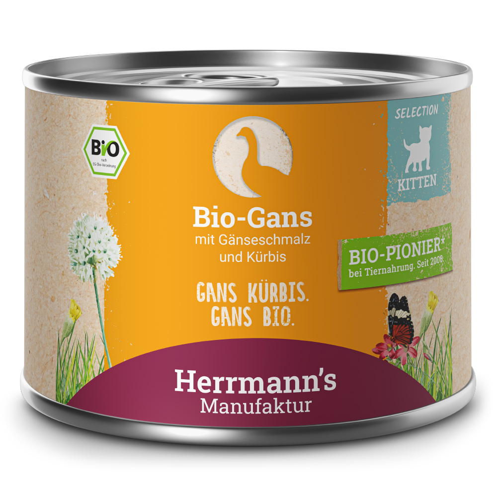 Herrmann's Konzerva pro kočky - Husí maso s dýní (Bio) Váha: 200 g