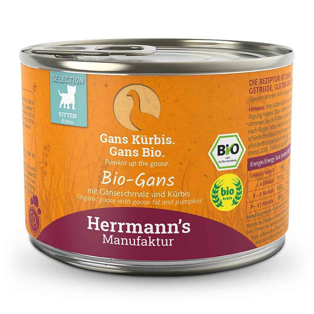 Herrmann's Konzerva pro kočky - Husí maso s dýní (Bio) Váha: 200 g