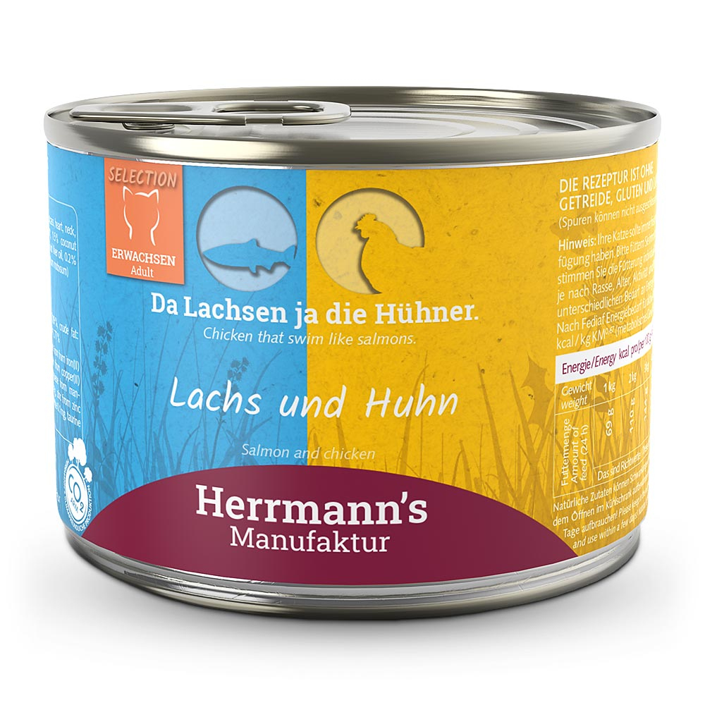 Herrmann's Konzerva pro kočky - Losos s kuřecím masem Váha: 200 g