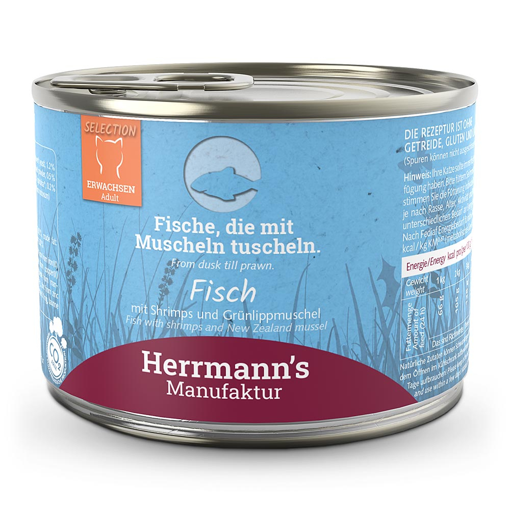 Herrmann's Konzerva pro kočky - Ryba s krevetkami a mušlí Váha: 200 g