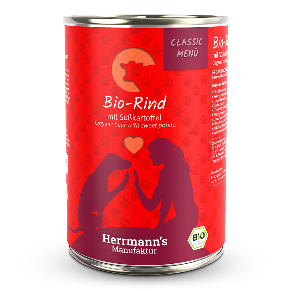 Herrmann's Konzerva pro psy - Hovězí maso s batáty (Bio) Váha: 400 g