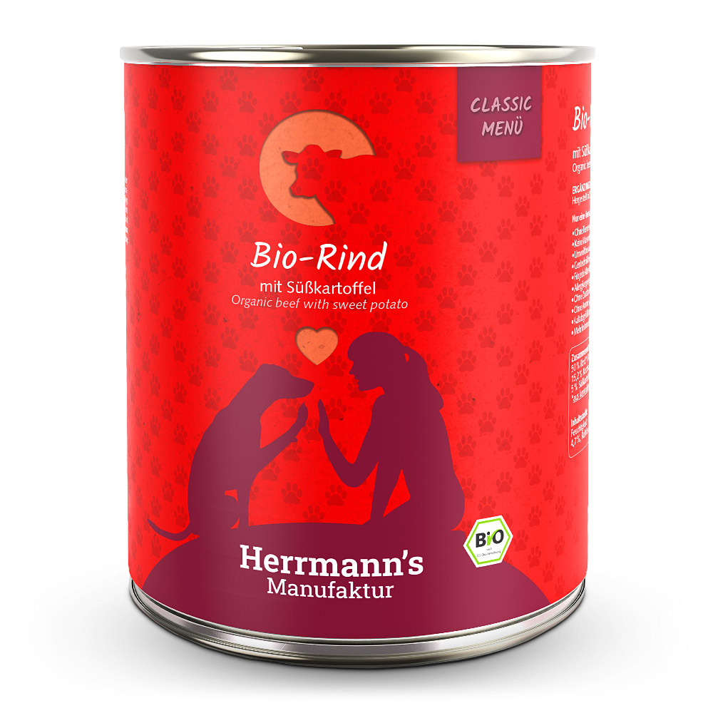 Herrmann's Konzerva pro psy - Hovězí maso s batáty (Bio) Váha: 800 g