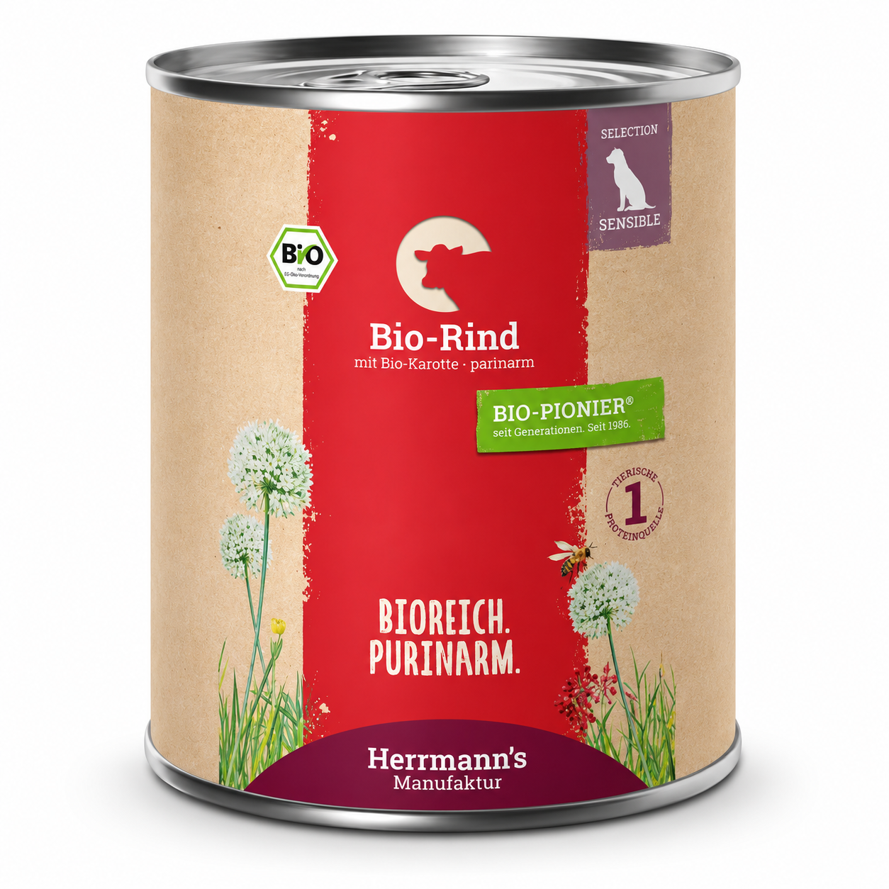 Herrmann's Konzerva pro psy - Hovězí maso s mrkví (Bio) Váha: 800 g