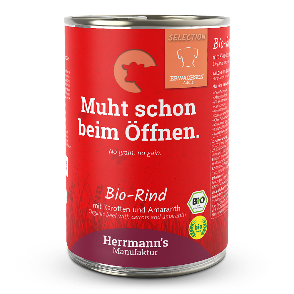 Herrmann's Konzerva pro psy - Hovězí s mrkví a amarantem (Bio) Váha: 400 g