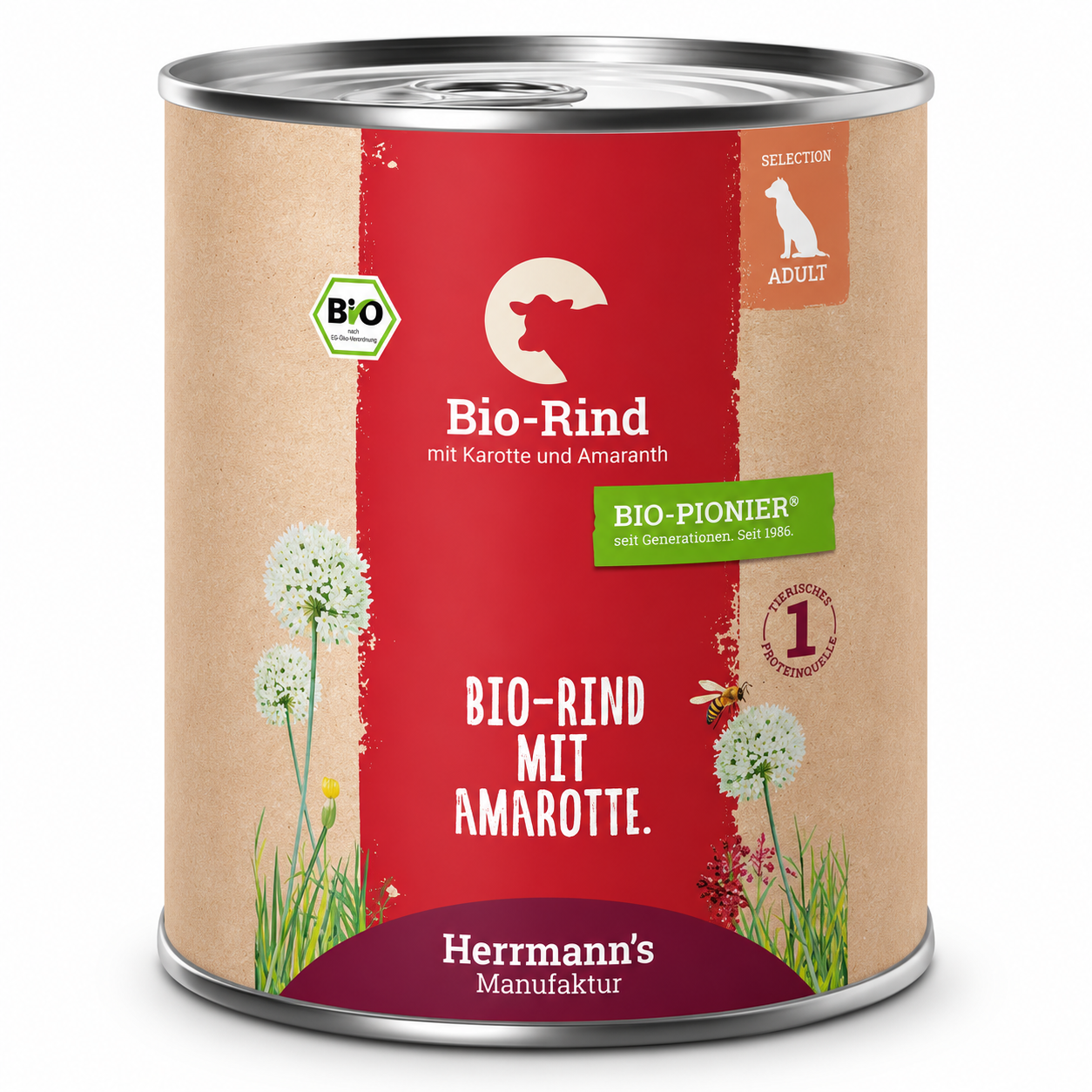 Herrmann's Konzerva pro psy - Hovězí s mrkví a amarantem (Bio) Váha: 800 g