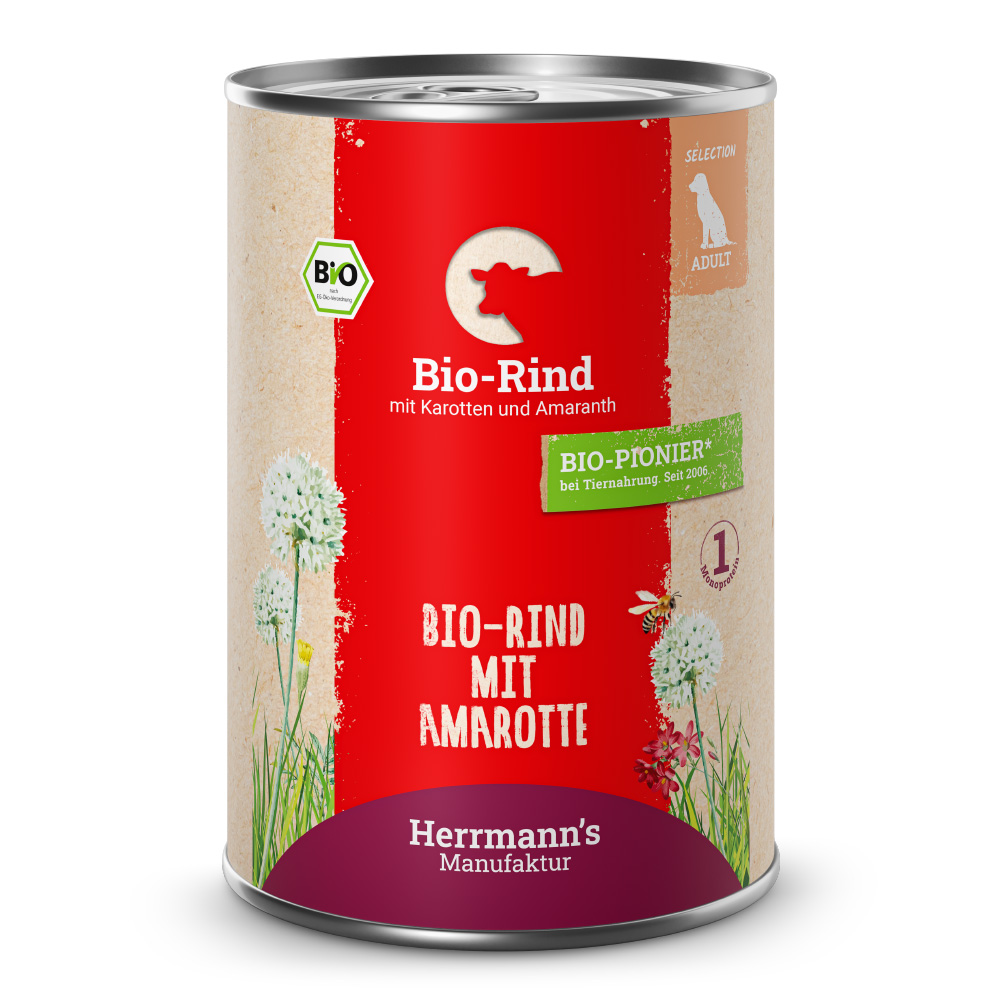 Herrmann's Konzerva pro psy - Hovězí s mrkví a amarantem (Bio) Váha: 400 g