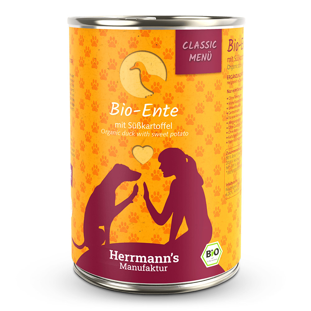 Herrmann's Konzerva pro psy - Kachní maso s batáty (Bio) Váha: 400 g