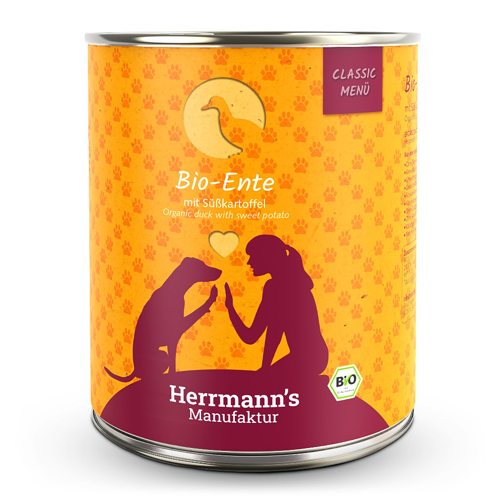 Herrmann's Konzerva pro psy - Kachní maso s batáty (Bio) Váha: 800 g
