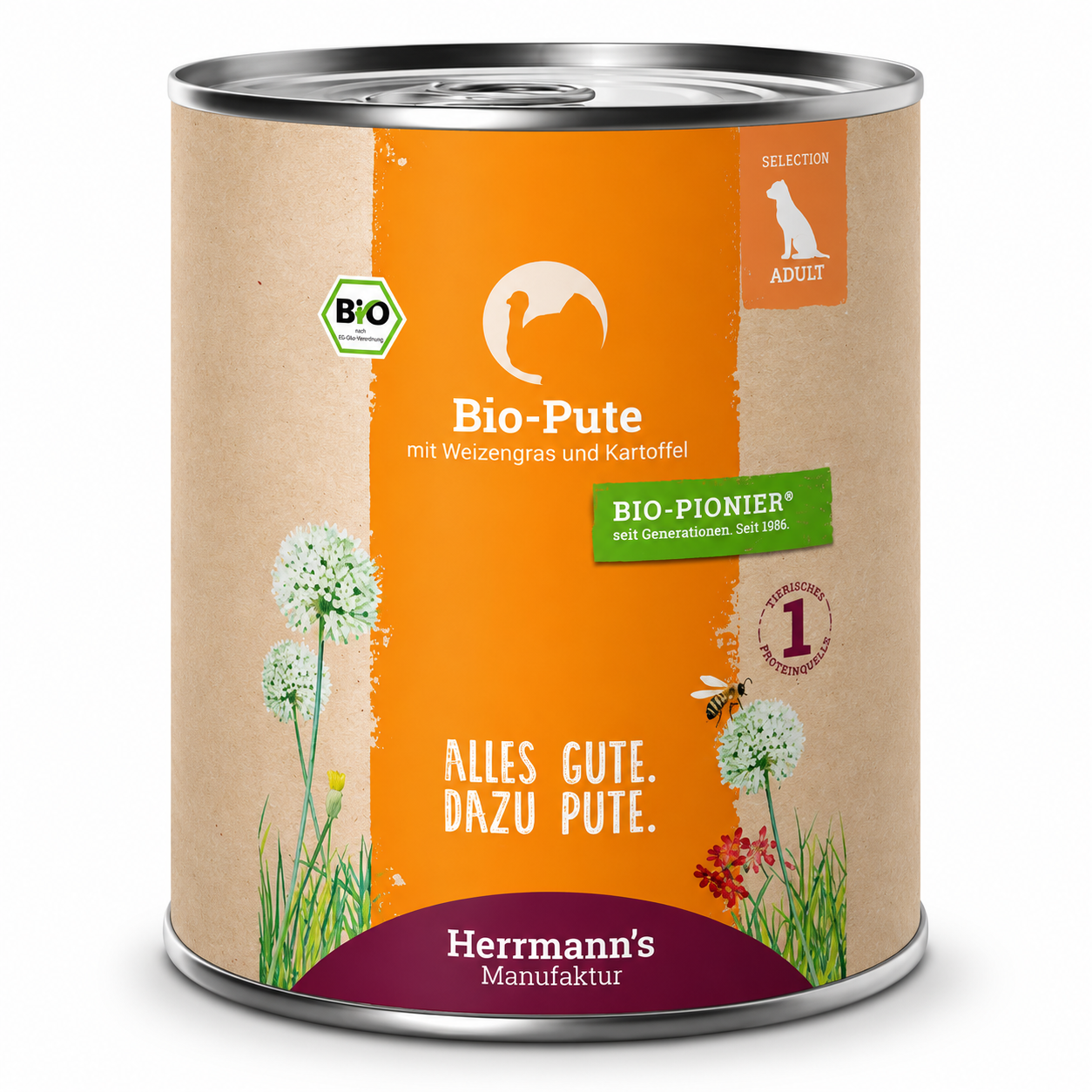 Herrmann's Konzerva pro psy - Krůtí maso s bramborem a mrkví (Bio) Váha: 800 g