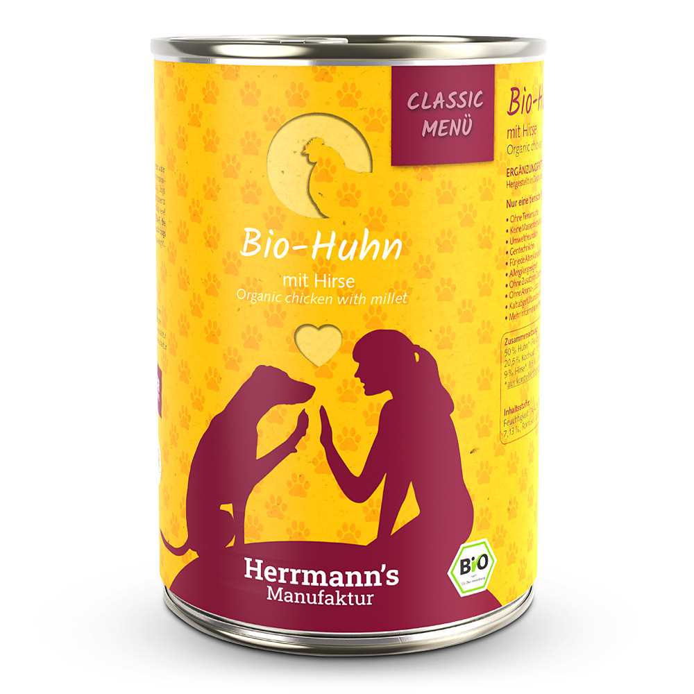 Herrmann's Konzerva pro psy - Kuřecí maso s jáhly (Bio) Váha: 400 g