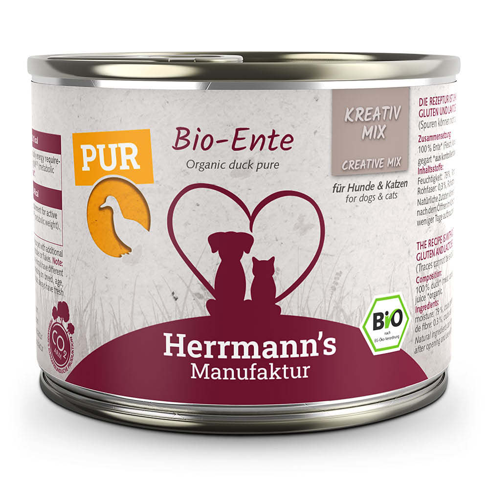 Herrmann's Konzerva pro psy a kočky - Kachní maso (Bio) Váha: 200 g