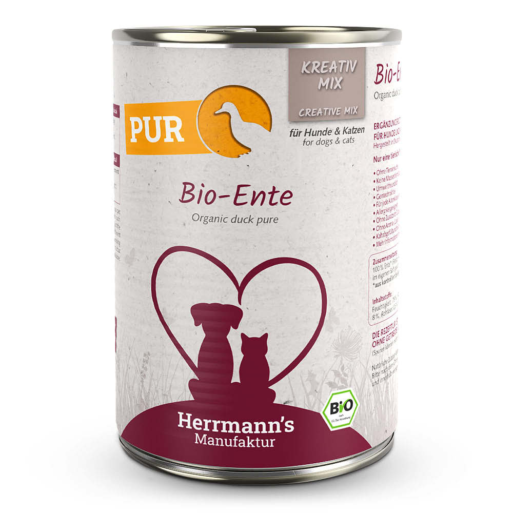 Herrmann's Konzerva pro psy a kočky - Kachní maso (Bio) Váha: 400 g