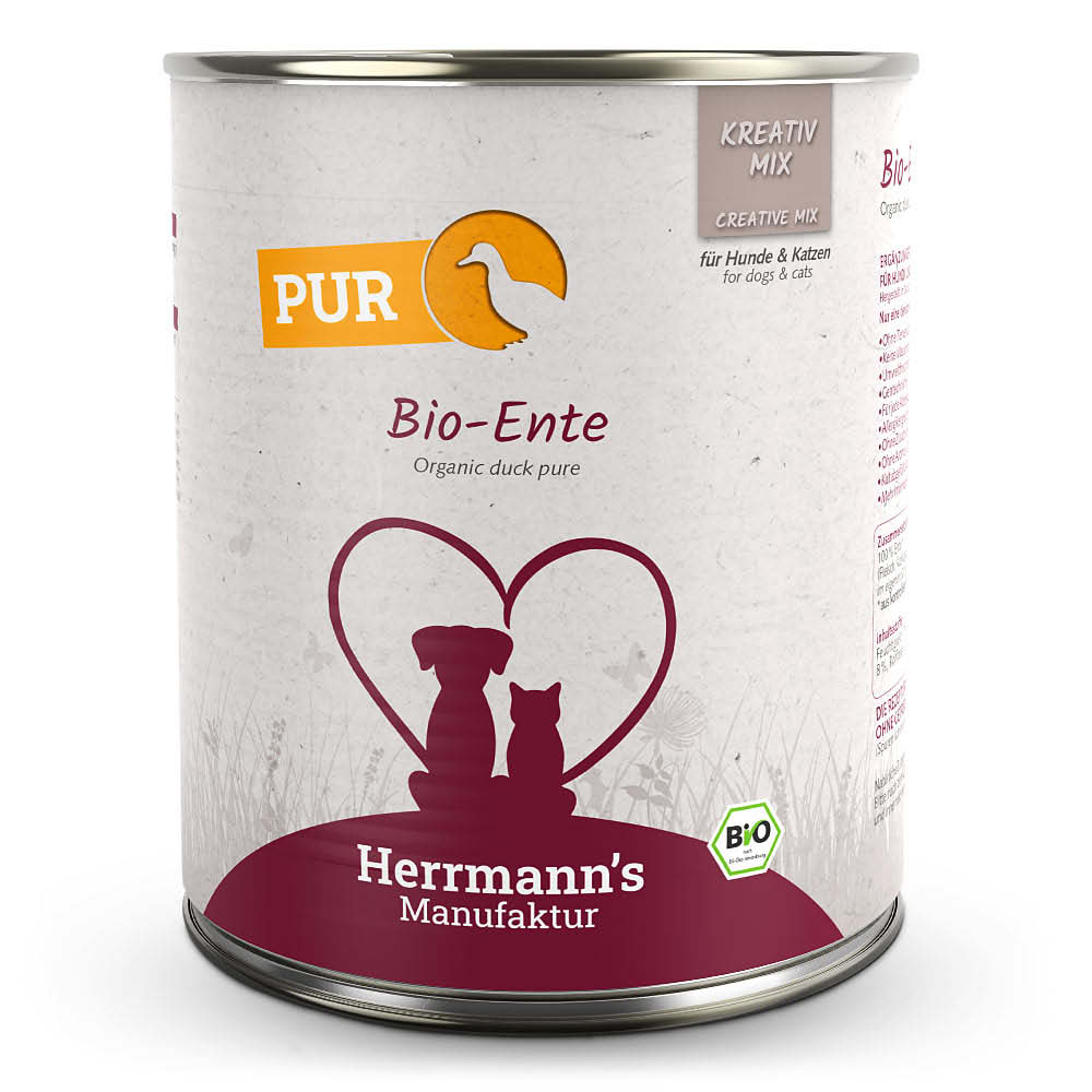 Herrmann's Konzerva pro psy a kočky - Kachní maso (Bio) Váha: 800 g
