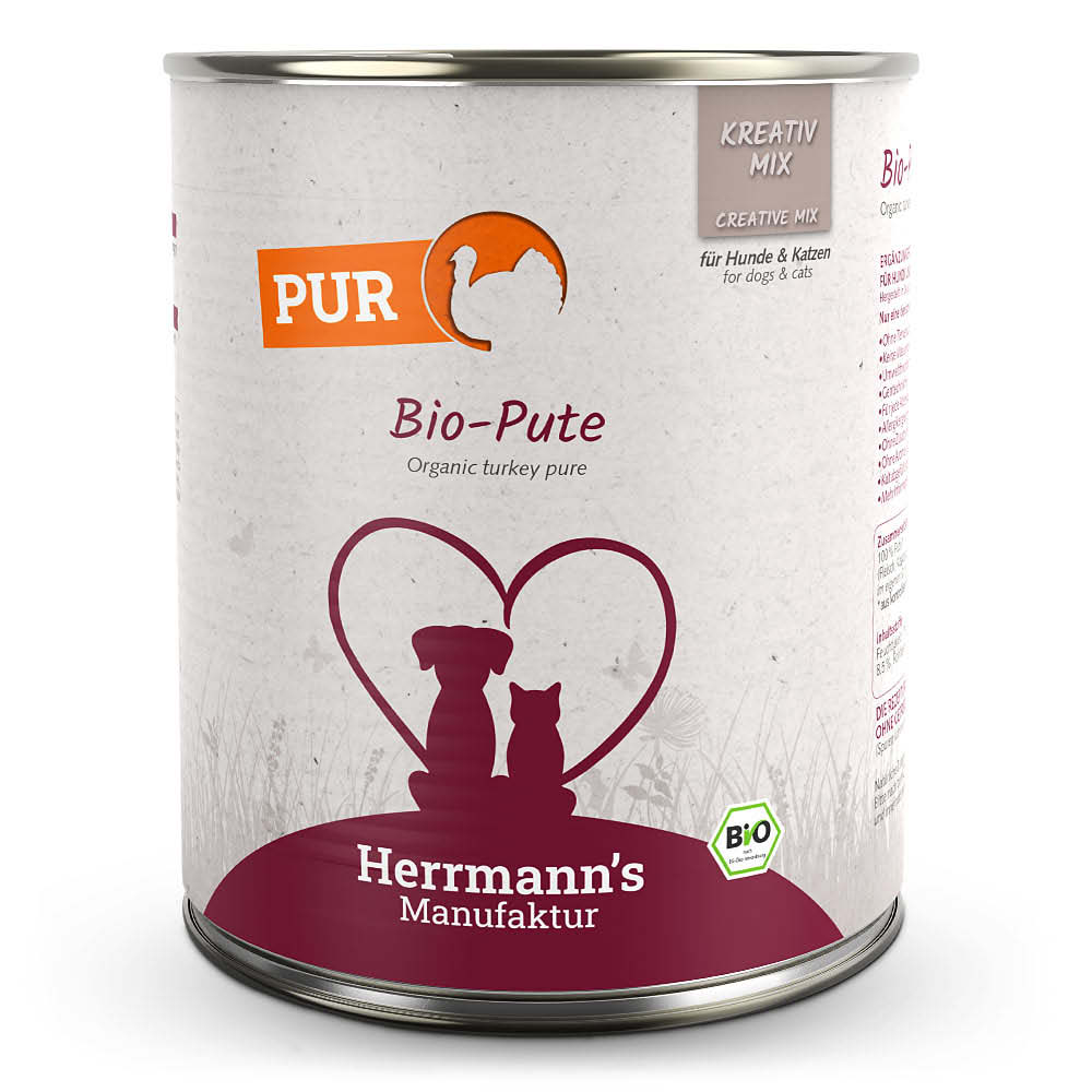 Herrmann's Konzerva pro psy a kočky - Krůtí maso (Bio) Váha: 800 g
