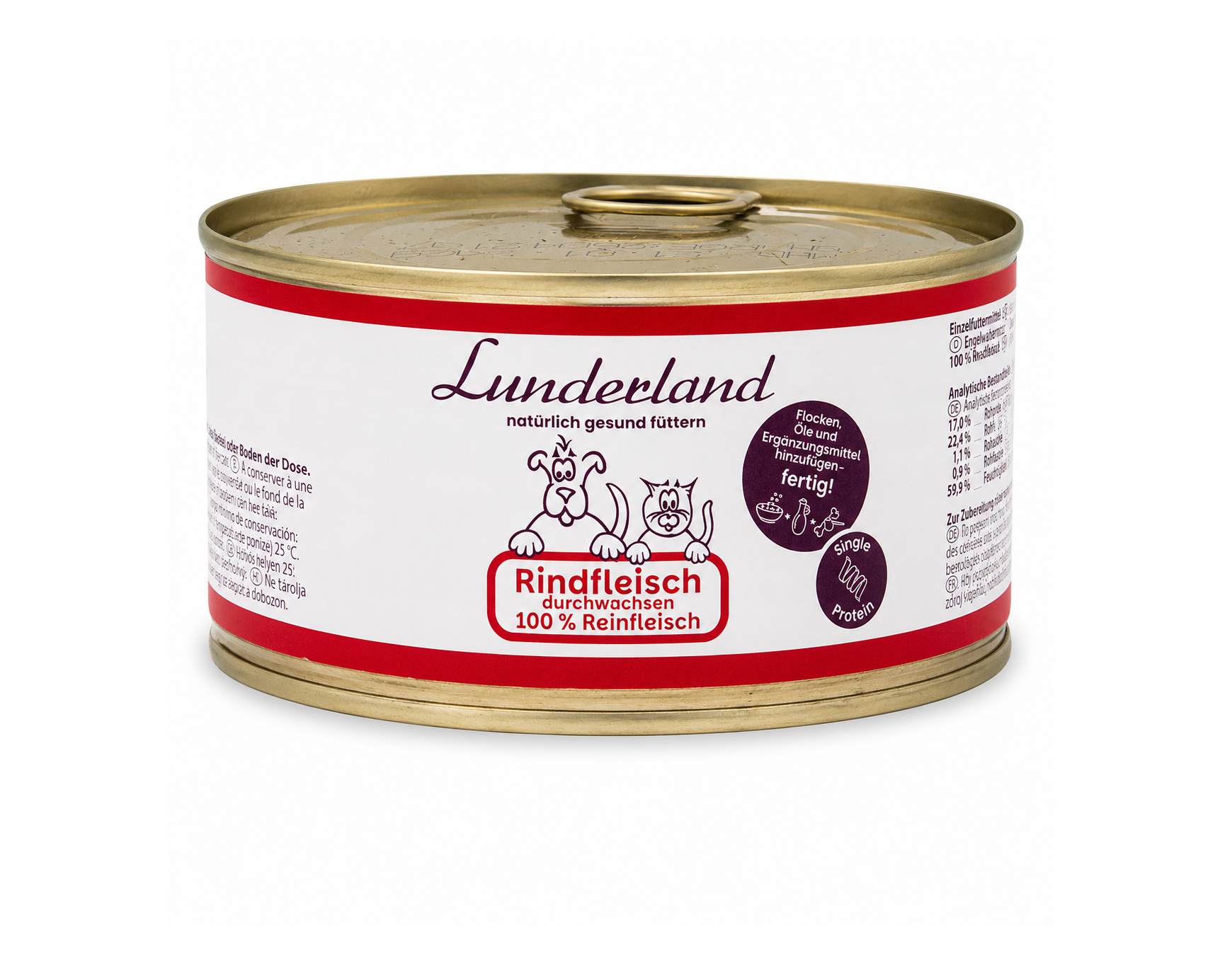 Konzerva pro psy a kočky - Hovězí prorostlé - Lunderland Váha: 300 g