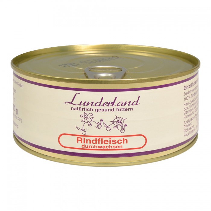 Konzerva pro psy a kočky - Hovězí prorostlé - Lunderland Váha: 300 g