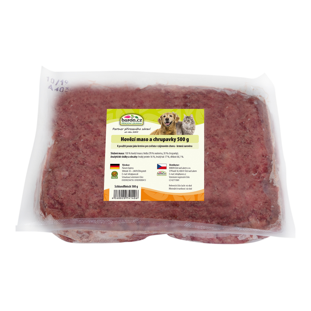 Paex Hovězí maso a chrupavky pro psy a kočky 500 g Váha: 500 g